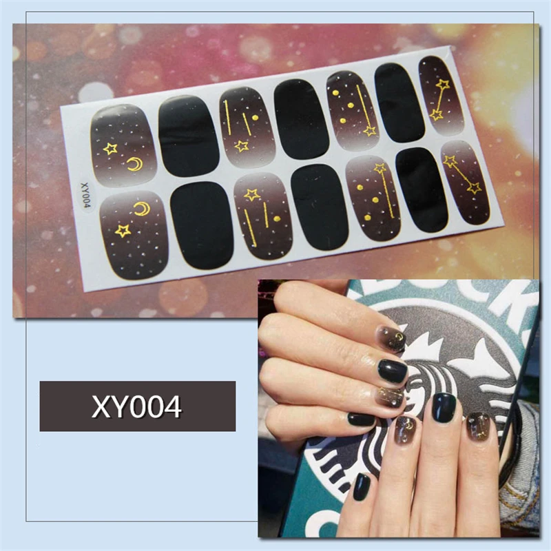 Nusx 14tips Full Cover Nail Stickers Wraps Constellation DIY Nail Decals Self Adhesive Nail Sticker Pink 4