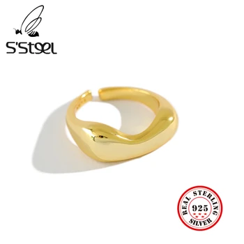 

S'STEEL Rings For Women 925 Sterling Silver Irregular Korean Minimalist Gold Opening Ring Anillos Plata 925 Para Mujer Jewellery