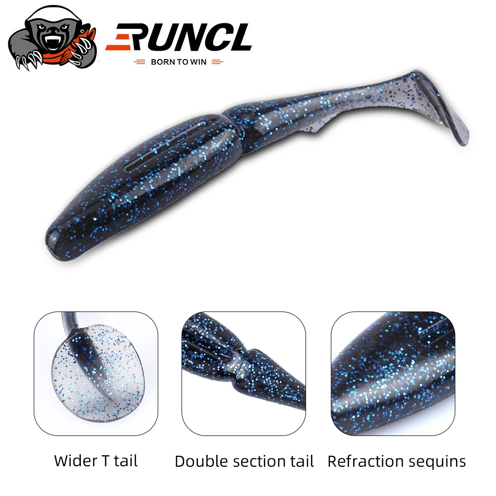 

RUNCL Shad Worm Soft Bait 90mm 115mm T Tail Jigging Wobblers Fishing Lure Tackle Bass Pike Aritificial Silicone Swimbait