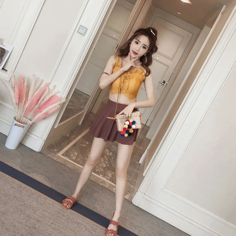 

Two-piece Swimsuits Ladies Bikini Three-piece Set Small Bust Gathering Sexy Graceful Hot Springs Skirt Swimming Suit