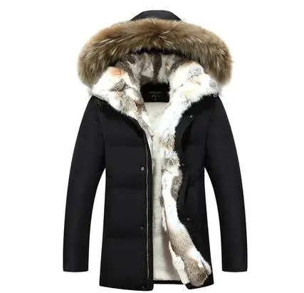 black 1 5XL белая куртка-пуховик на утином пуху, Женское зимнее пальто с гусиным пером, длинная парка с мехом енота, теплая верхняя одежда с кроличьим мехом размера плюс WJM19 - Цвет: black 1