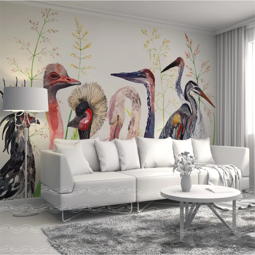 XUE SU Custom large-scale mural wallpaper Nordic hand-painted medieval flowers and birds background wall wall covering xue su customized large scale mural wallpaper nordic hand painted cartoon animal snow mountain children wall covering