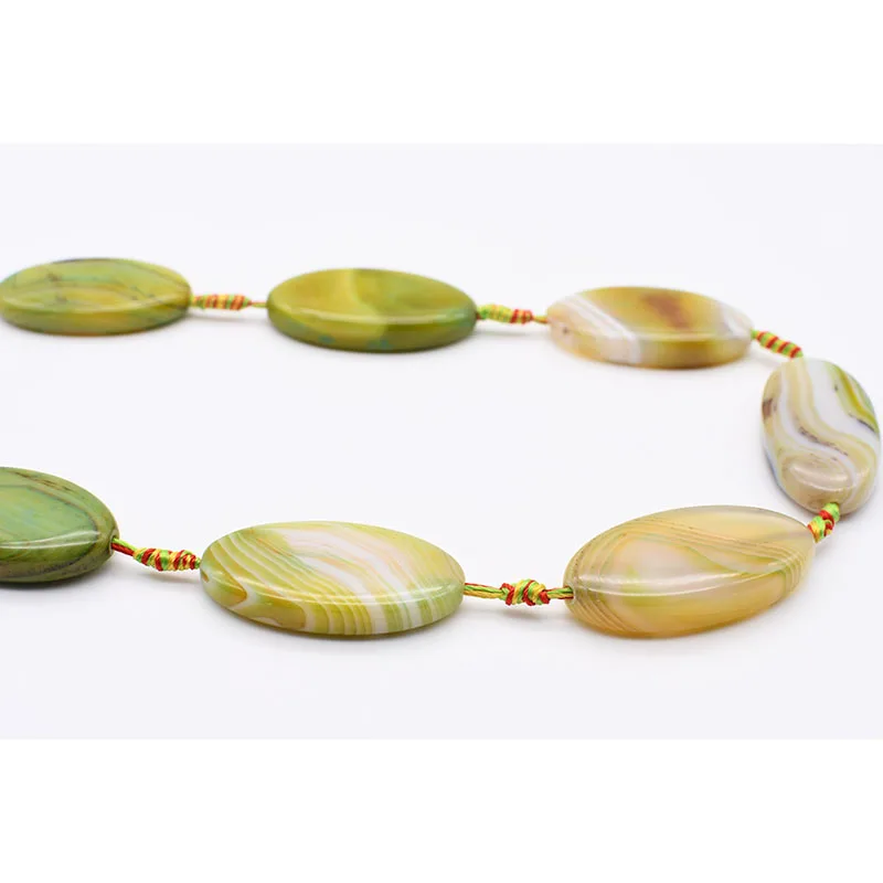 2strands/lot 48X25mm Natural yellow striped agate, large oval granules For DIY Necklace Jewelry Making Loose 15