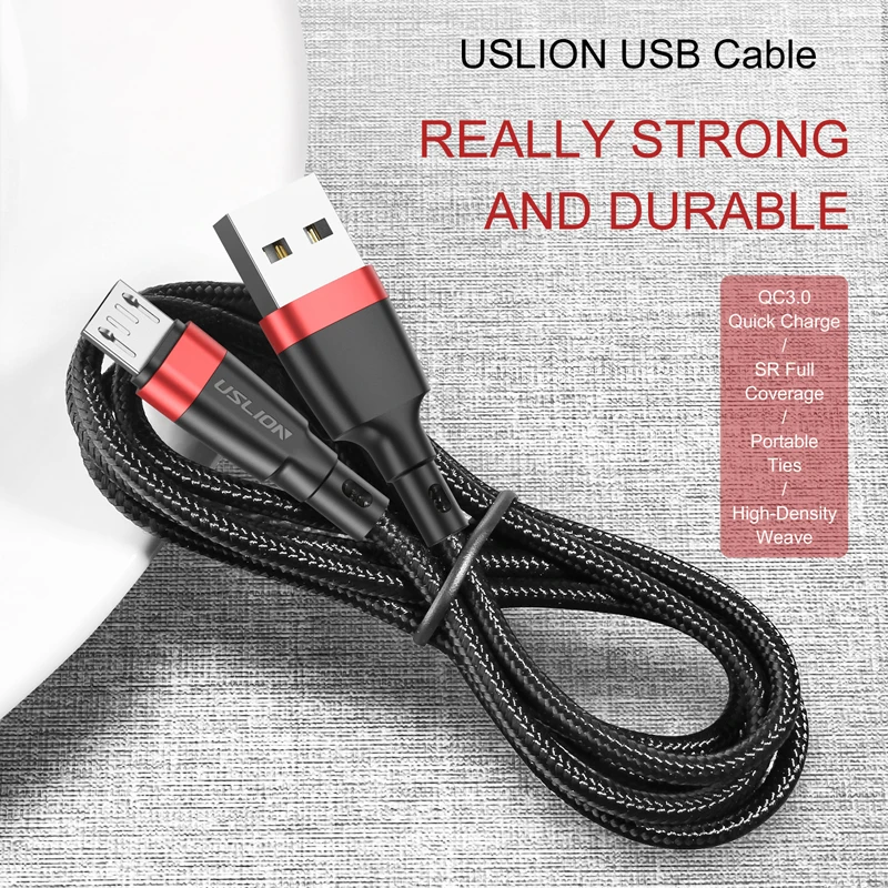 USLION Micro USB Cable 3A Fast Charging USB Data Cable Cord for Samsung Xiaomi Redmi Note 4 5 Android Microusb Fast Charge 3M 2M