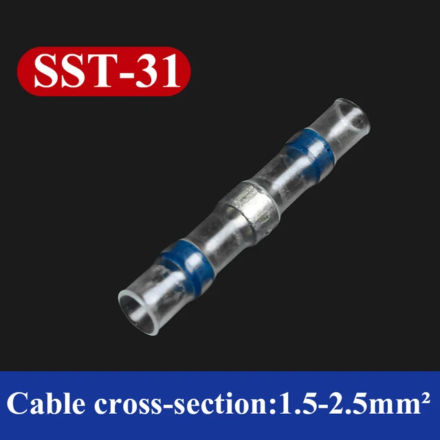 20/50/100/200/220PCS Solder Seal Wire Connectors splice Waterproof Heat Shrink Solder Butt Connectors Electrical Wire Terminals SST-31 blue