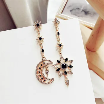 

2019 New Arrival Alloy Vintage Geometric Women Dangle Earrings Korean Version Crystal Long Moon Eardrops Female Jewelry