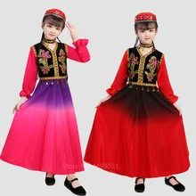 Детские Uygur танцевальные костюмы; детская одежда в народном стиле; одежда для маленьких девочек и мальчиков в Синьцзяне; одежда для выступлений в китайском стиле Yangko