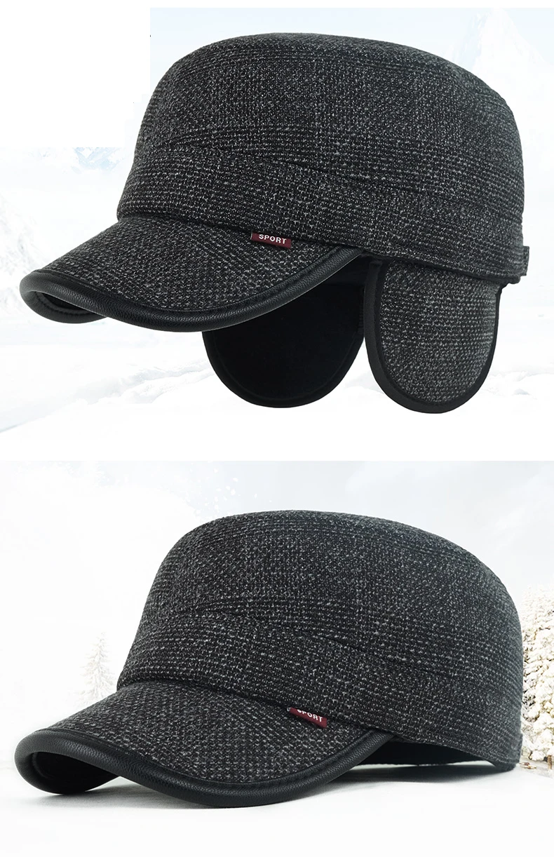 GBCNYIER Outdoor Winter Windproof Sunhat Short Brim Lock Warm Ear Protection Woolen Men Hat Fashion Dark Color