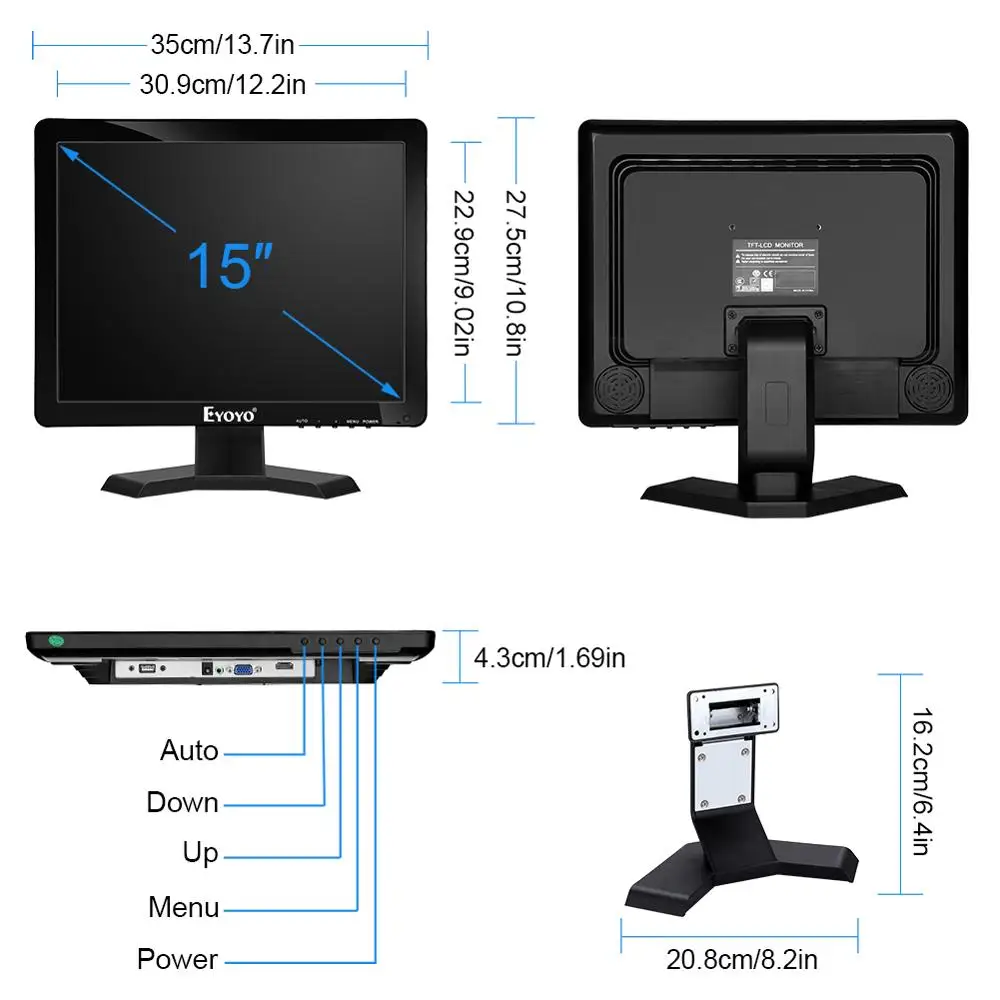 Eyoyo 15 Inch Touchscreen Monitor HDMI VGA LED Monitor 4 3 Display 1024 768 Built in 2