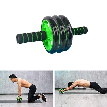 

3 Wheels Exercise Ab Roller Non-slip Sponge Handle Wheels Abdominal Roller Wheel Training Tool with Yoga Mat for Fitness (Green)