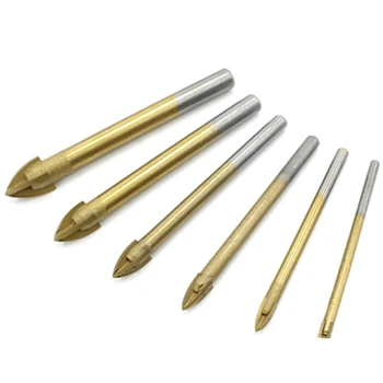 

GTBL 6 Pieces of Titanium-Plated Glass Drill Set Cutting Edge Cross-Spear Drill for Tile Marble Mirror