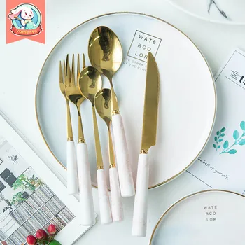 

Marble Nordic Christmas Tableware Set Stainless Steel Travel Cutlery Western Dinner Set Marble Christmas Dinnerware Set II50DCS