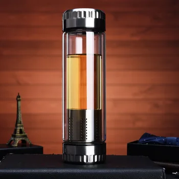 

Add Logo Double Layer Insulated Tea Cup Two-Way Glass Bottle