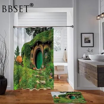 

Fantasy Rural Green Living Cabin Pattern Fantasy Landscape Shower Curtain Waterproof Multi-size Cortina De Bano Bathroom Decor