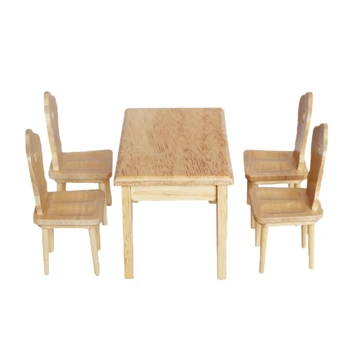 

5Pcs/Set 1/12 Miniature Dollhouse Furniture Wooden Dining Table and Chair Pretend Play Simulation Furniture