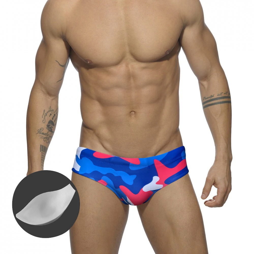 

New Men With Push Pad Camouflage Swimming Trunks Sexy Low Waist Bikini European American Fashion Swimwear Summer Beach Surfing