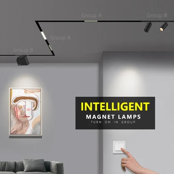 

(CREATIVE INTELLIGENT) Flush-In Ceiling Suspended Intelligent Dimmable Led Magnetic Track Lighting System Finished Size 34mm