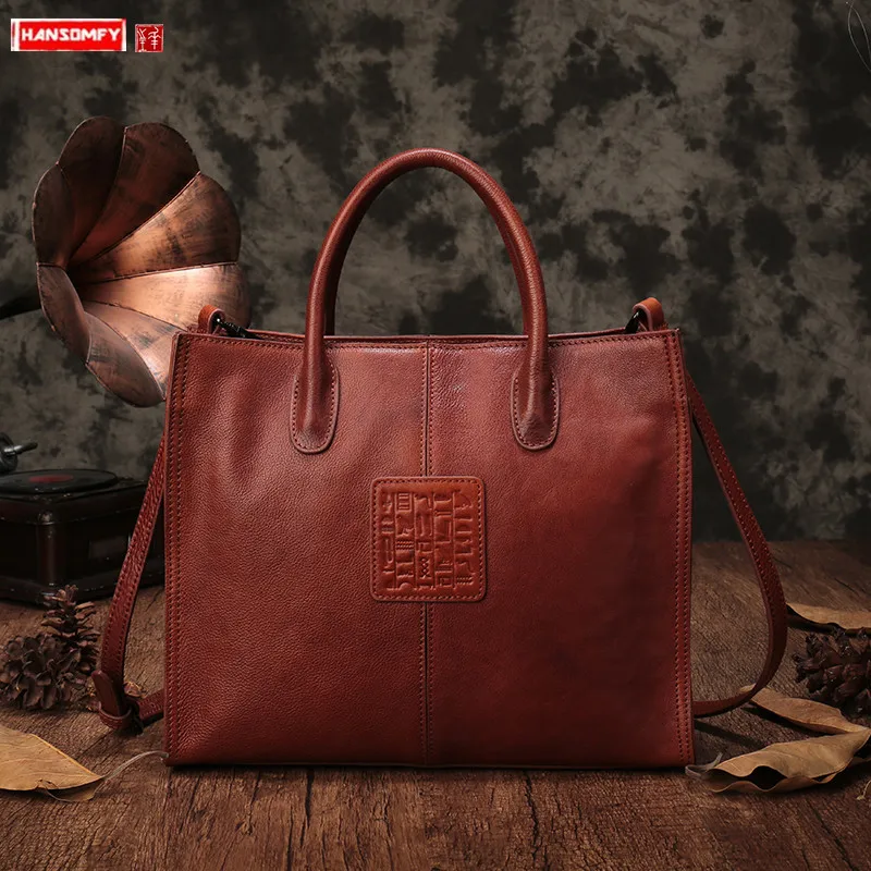 

2022 New Simple Leather Women Handbag Business Briefcase Ladies Shoulder Messenger Bag Female Tote Bags Large Capacity Vintage