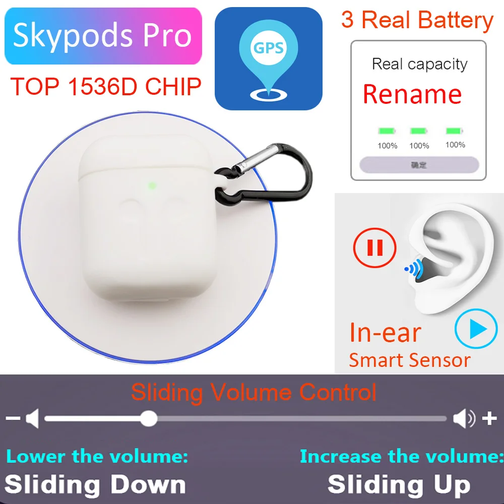 Беспроводной Bluetooth наушники SkyPods Pro Tws Air 2 с функцией регулировки громкости 8D Super Bass PK i5000 i9000 i90000 Pro TWS