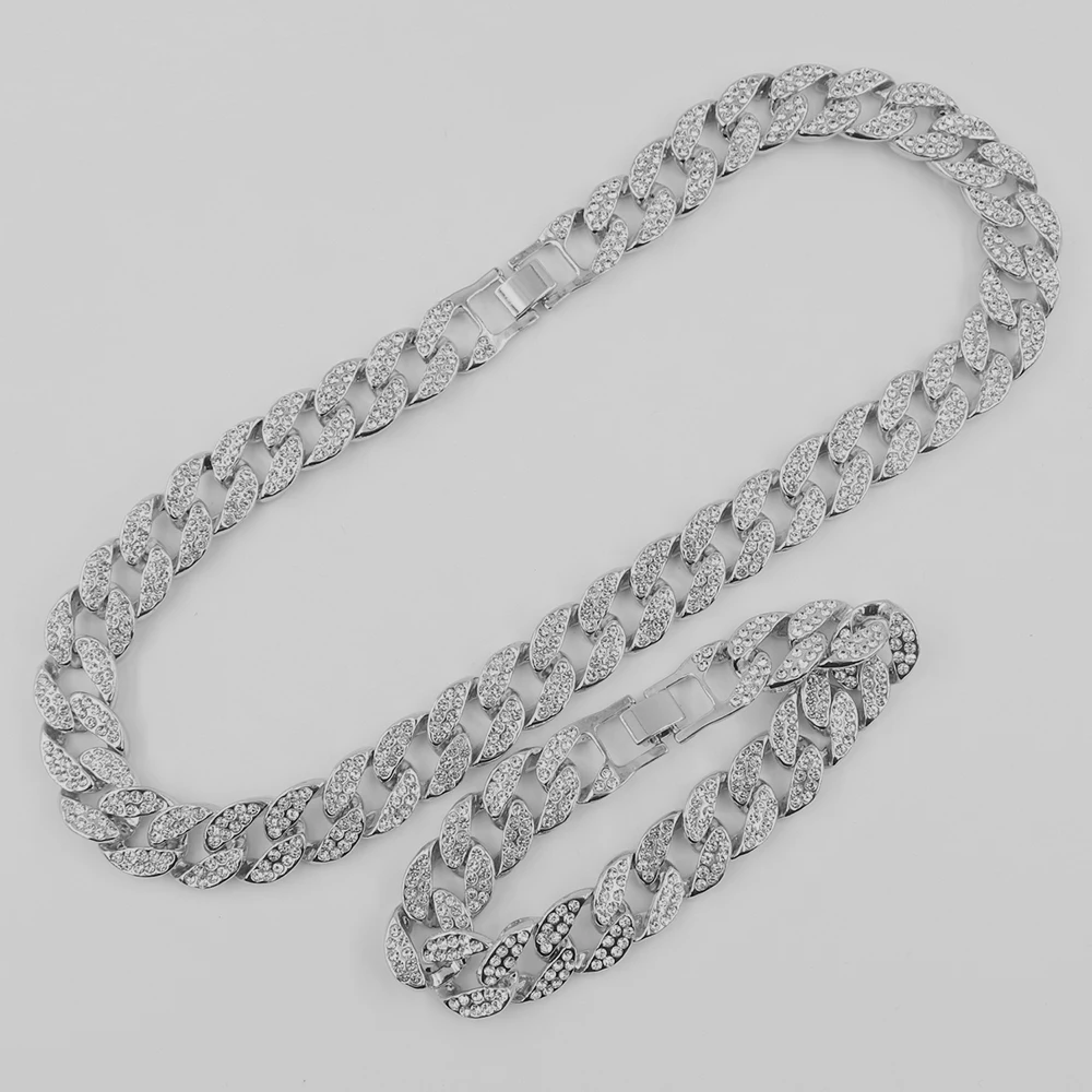 Silver9inch set 16 мм, ювелирные изделия в стиле хип-хоп, кристаллы, стразы, кубинские звенья, цепочка, ожерелье, золото, серебро, цвет, iced out bling, браслеты для рэпера - Окраска металла: Silver9inch set