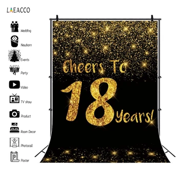 

Laeacco Happy Sweet 18th Birthday Party Golden Dots Personalized Banner Poster Backgrounds Photography Backdrop For Photo Studio