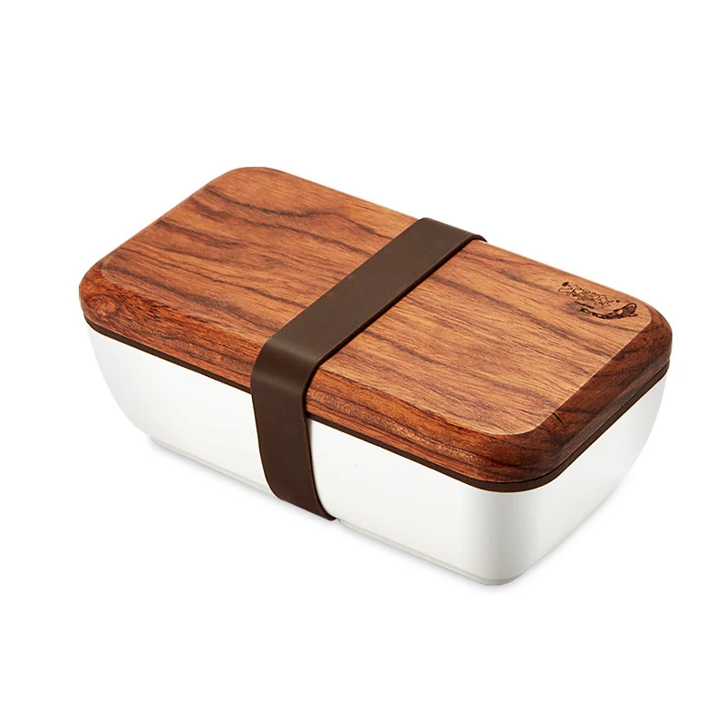 

New-Ceramic Lunch Box With Wooden Cover Japanese Lunch Box Square Bamboo Cover Sushi Lunch Box School Picnic
