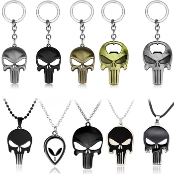 

Hot The Punisher Skull Keychain Punisher Skeleton Keychain Film Llavero Keyring EDC Bar Beer Bottle Opener Tool Mask Key Ring
