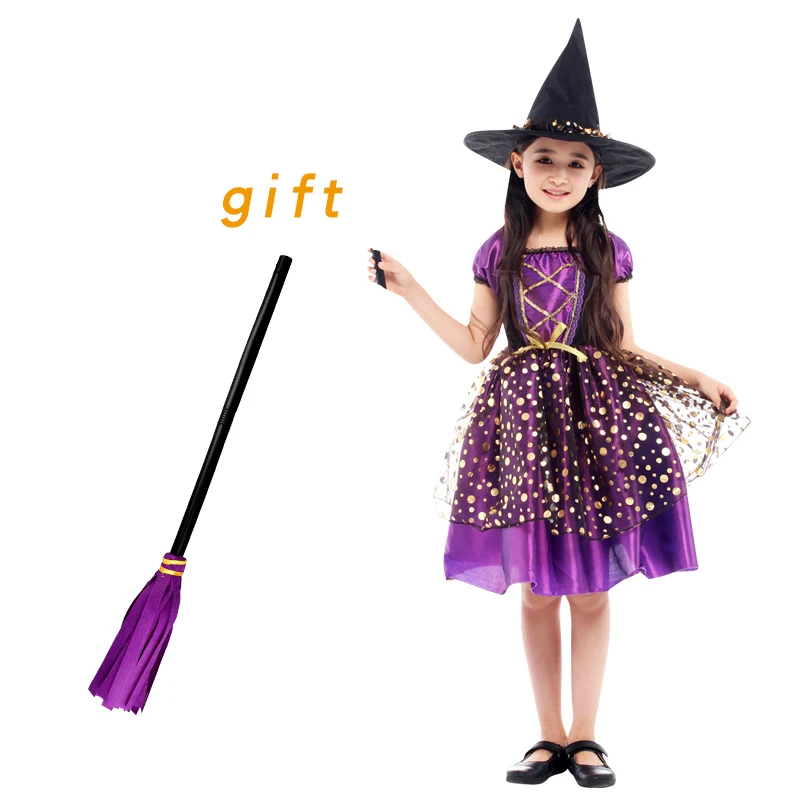 ; Детский карнавальный костюм на Хэллоуин; шляпа ведьмы; нарядное платье для девочек; Fantasia Infantil; карнавальные вечерние платья