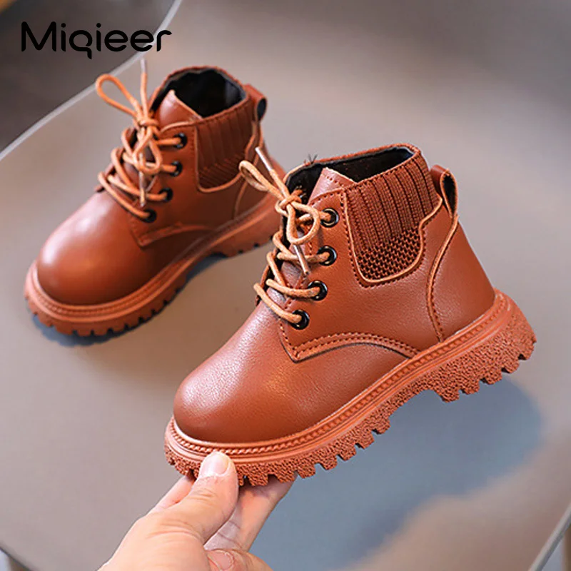 Children Martin Boots Autumn Winter Casual Shoes Boys Shoes Fashion Leather Soft Antislip Girls Boots 21-30 Sport Running Shoes