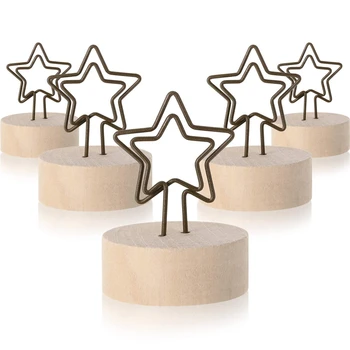 

15 Pack Wooden Base Business Card Holder, Country Style Wire Picture Holder, Stand Party Decoration Card Holder, Picture Memo Ph