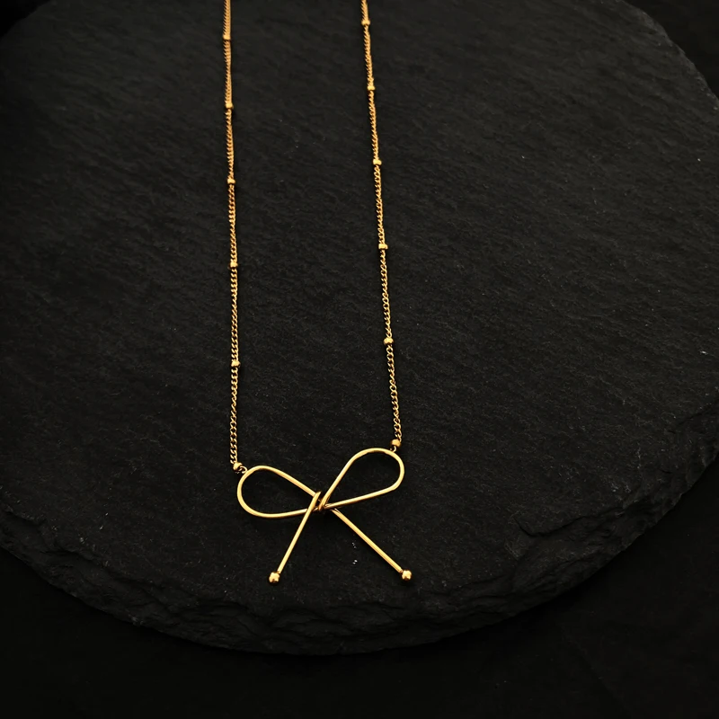 Timeless Wonder Titanium Sweet Bowknot Wrap Neck Choker Necklace Women Stainless Steel Jewelry Trendy Boho Ins Gold Top 5228