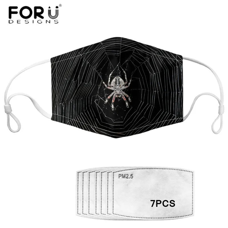 

FORUDESIGNS Adults Spider Web Printed Anti-Dust Earloop Masks with 7 Pieces Filters Mask Respirator Elastic Muffle Mascherina