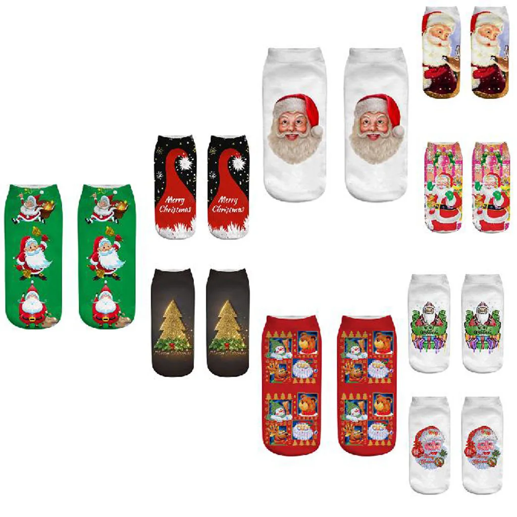 Женские носки, милые повседневные носки для работы и бизнеса, 3d Рождественский мультяшный принт лося, средние спортивные носки, повседневные носки с принтом, забавные носки