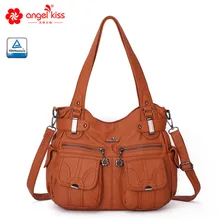 Модные Удобные для кожи 2 Топ молнии Мульти Карманы кошельки Промытые сумки-тоуты из искусственной кожи Наплечные женские сумки