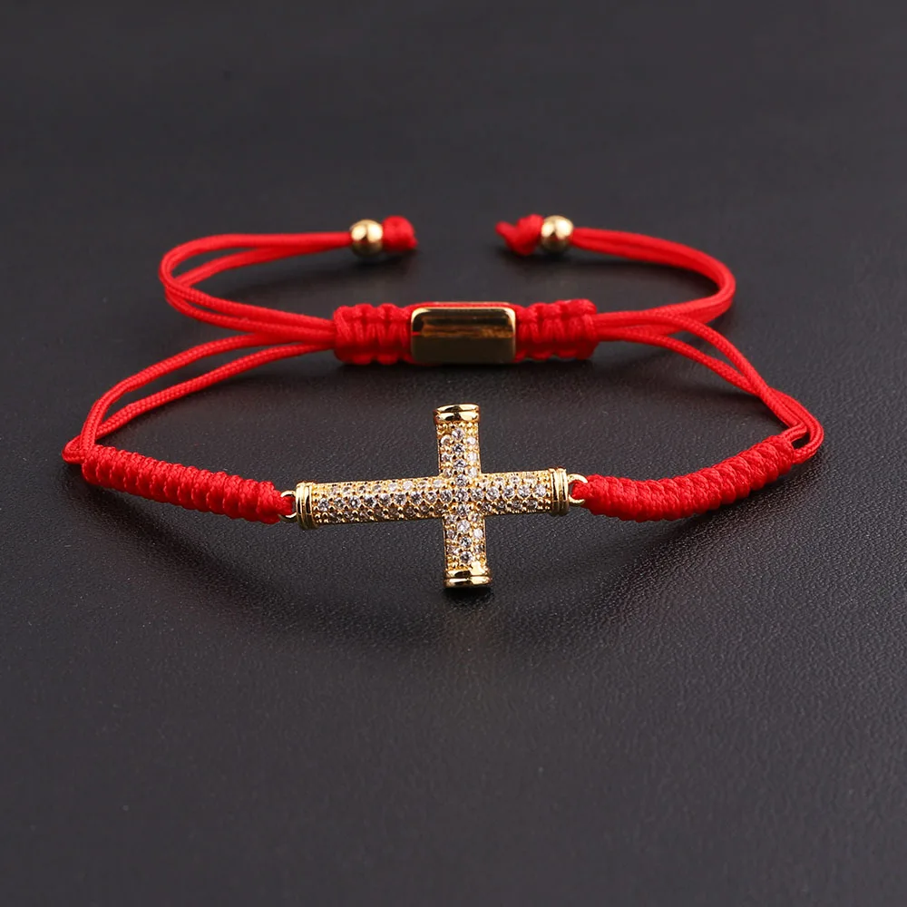 Jaravvi High Quality CZ Micro Pave Cross Handmade Red Cord Macrame Friendship Bracelet Men Women Jewelry Gift - Image 4