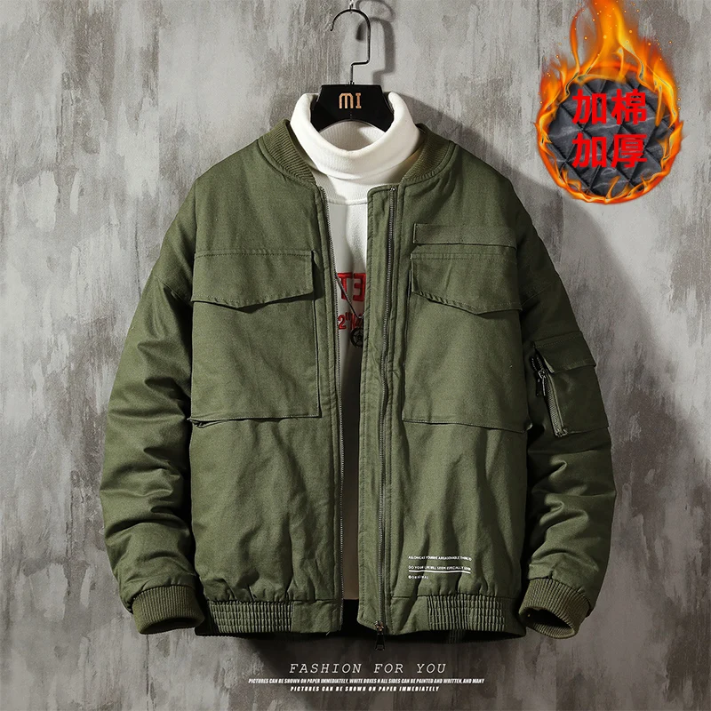 

Autumn And Winter Men Casual Jacket Coat Men's Washed Pure Cotton Clothing warm stuffing cotton Bomber Jackets Male cargo Coats