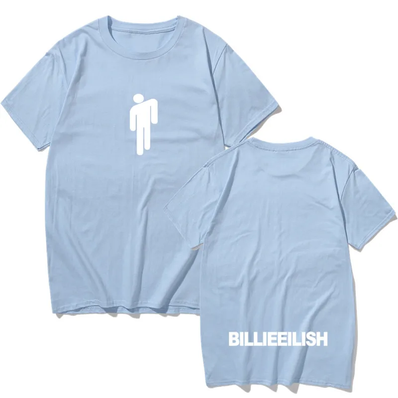 Летняя уличная футболка в стиле хип-хоп Billie Eilish Harajuku Повседневная футболка с круглым вырезом и короткими рукавами для мужчин и женщин крутой для хипстеров - Color: days blue