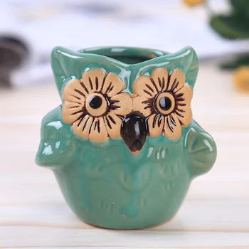 

2pcs Flower Pot Mini Owl Shaped Cartoon Big Eyes Ceramics Flower Holder Pots Basin for Balcony Garden