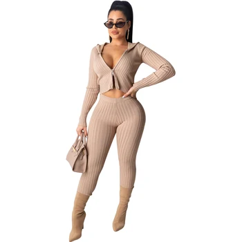

Zuctuo 2019 Winter Women Long Sleeve Two Piece Set Slim Fit Hooded Set Pit Strip Zipper Patchwork Solid Night Club Suit