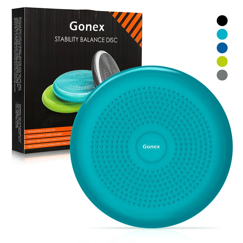 Небесно-голубой Gonex 34x34 см, балансировочный диск для йоги, надувная стабильная Подушка с бесплатным насосом, вращающееся сиденье для тренировок, пилатеса, упражнений - Цвет: Небесно-голубой