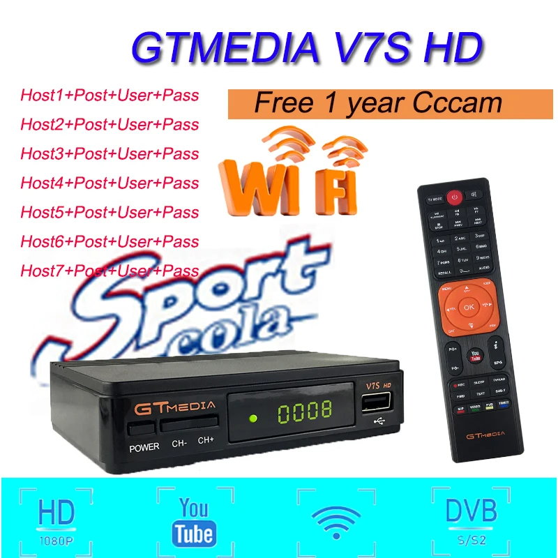 

DVB-S2 GTMEDIA V7S HD Smart satellite receiver 1080P Support YouTube cccam USB wifi +1 Year Free spain French cccam Freesat V7s