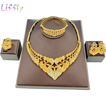 

Liffly Nigeria Elegant Bridal Wedding Big Necklace Bracelet Earrings Ring Luxury Jewelry Party Fashion Jewelry Sets