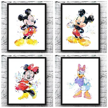 

Mickey Mouse wall art watercolor poster painting cartoon art home decor living room nursery kids room canvas painting M265