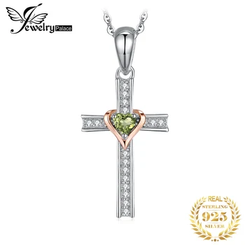 

JPalace Cross Lover Natural Peridot Pendant Necklace 925 Sterling Silver Gemstone Choker Statement Necklace Women Without Chain