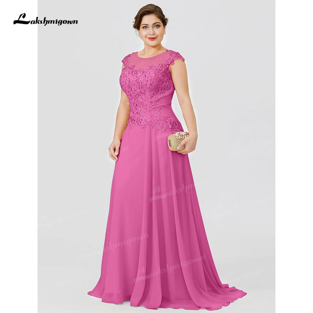 Charming Lace Mother of the Bridal Dresses Short Sleeves A-Line Chiffon Illusion Scoop Ribe De Soiree Party Dress For Wedding