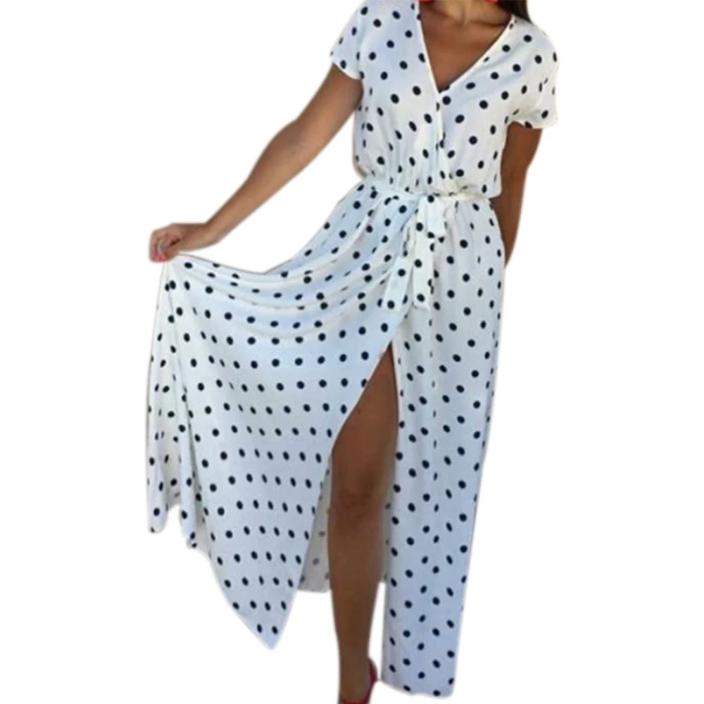 

LOOZYKIT Women Dress Bohemian 2020 New Arrival Spring Polka Dot Maxi Sexy V-neck Shirt Dress Trendy Beach Sundress Vestiaos