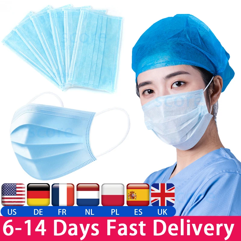 

N95 Hot Sale 3-layer mask 50pcs Face Mouth Masks Non Woven Disposable Anti-Dust Meltblown cloth Masks Earloops Masks KN95