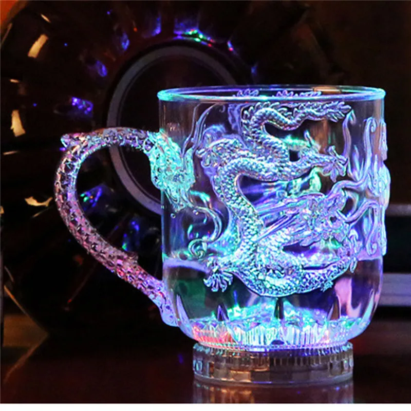 

Unique Design LED Flashing Color Change Water Activated Light Up Dragon Beer Whisky Cup Mug for holiday party decoration lamp