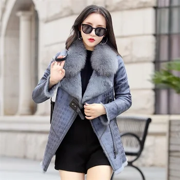 

Winter Natural Fur Coat Women Real Fox Fur Collar Jacket Female Vintage Short Rabbit Fur Liner Coat Warm 100% Double Faced 19856