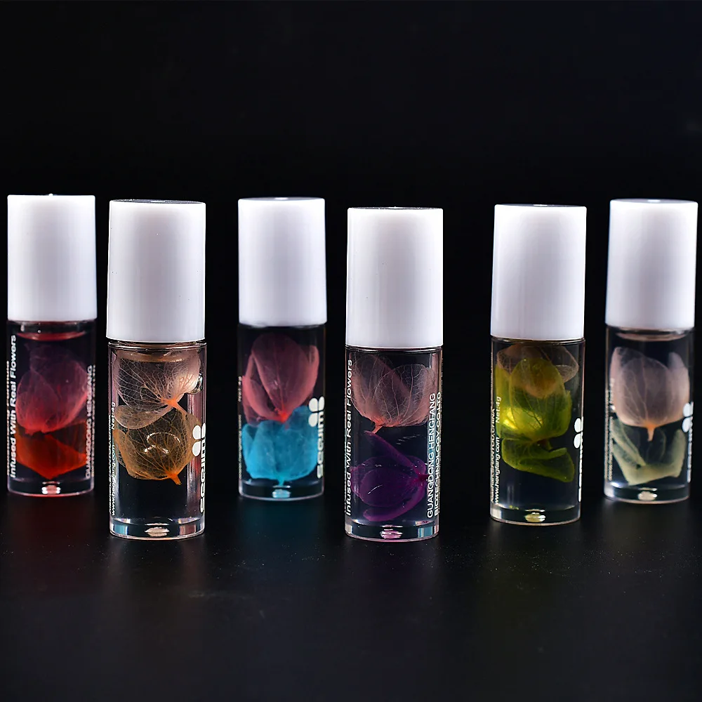Кристально чистое цветочное масло для губ питательный прозрачный роликовый шар сушеные цветы эссенция для губ стойкий увлажняющий Блестящий Блеск для губ - Цвет: 1